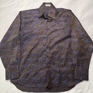 Angelino For Bermuda Shirt Men's 3XL Blue Brown Paisley Long Sleeve Button Up
